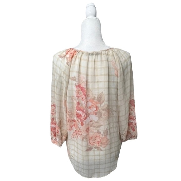 LC Lauren Conrad Cream Striped Floral Sheer Long Sleeve Top - Size Small - Picture 2 of 16